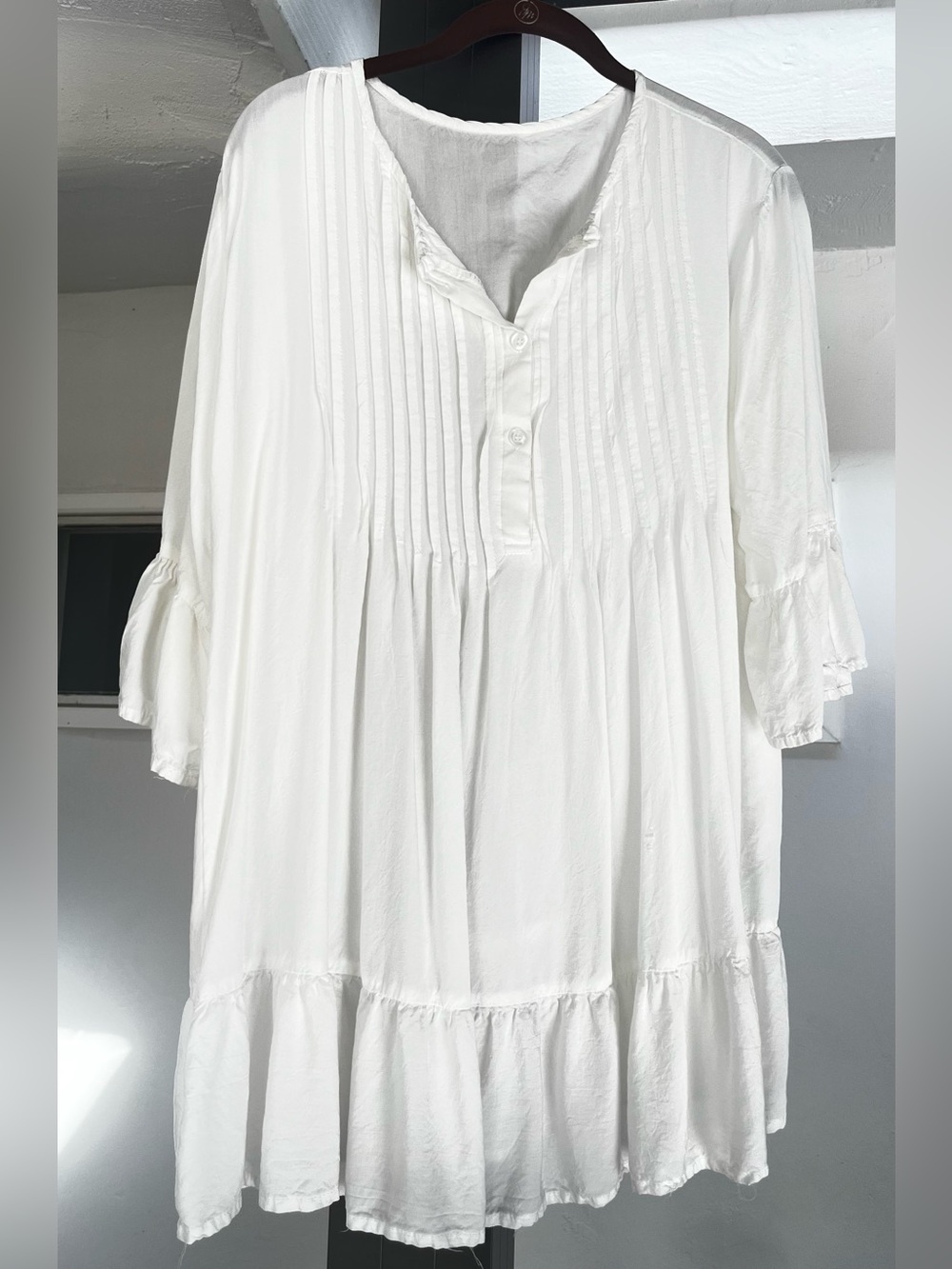 White Pintuck Peasant Boho Tunic Top